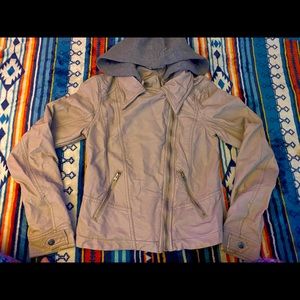 Hollister Hooded Leather Moto Jacket Size S